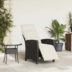 Mobilier De Jardin-vidaXL Chaise de jardin inclinable avec table d'appoint noir polyrotin Noir et cr&egrave;me