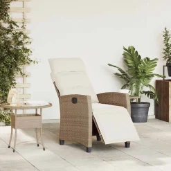 Mobilier De Jardin-vidaXL Chaise de jardin inclinable et table d'appoint beige polyrotin beige et cr&egrave;me