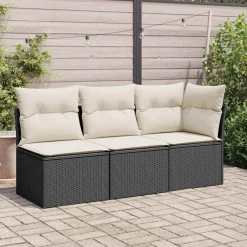 Mobilier De Jardin-vidaXL Chaise de jardin sans accoudoirs avec coussins noir poly rotin Noir et cr&egrave;me