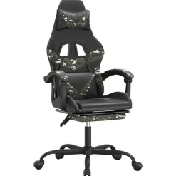 vidaXL Chaise de jeu pivotante repose-pied Noir camouflage Similicuir