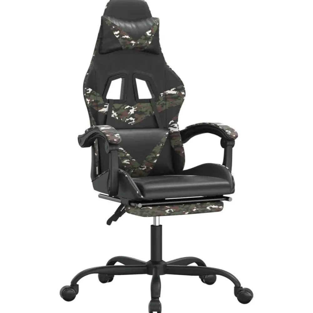 vidaXL Chaise de jeu pivotante repose-pied Noir camouflage Similicuir