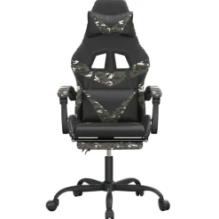 vidaXL Chaise de jeu pivotante repose-pied Noir camouflage Similicuir