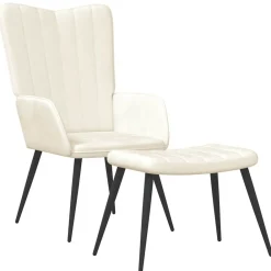 vidaXL Chaise de relaxation avec tabouret Blanc crème Velours