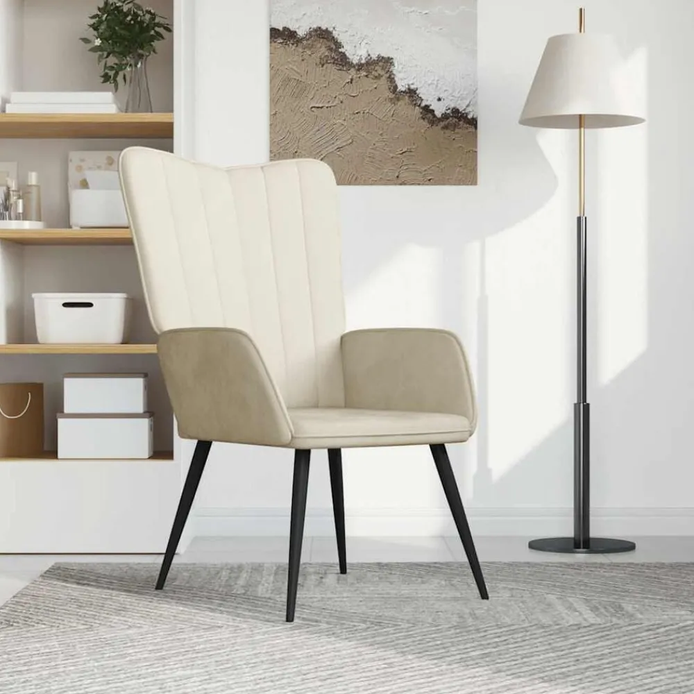 Fauteuils Et Chaises-vidaXL Chaise de relaxation Blanc crème Velours Blanc crème