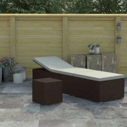 Mobilier De Jardin-vidaXL Chaise longue avec coussin et table à thé résine tressée Marron