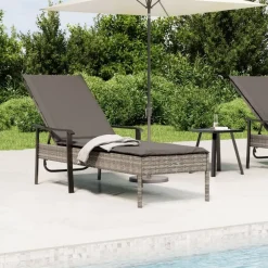 Mobilier De Jardin-vidaXL Chaise longue avec coussin gris résine tressée
