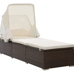 Mobilier De Jardin-vidaXL Chaise longue avec auvent et coussin résine tressée Marron