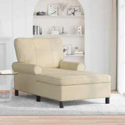 Fauteuils Et Chaises-vidaXL Chaise longue avec coussin Crème 91 x 157 x 91 cm tissu Cr&egrave;me