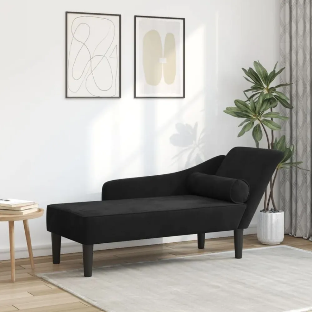 Fauteuils Et Chaises-vidaXL Chaise longue avec coussins velours Noir