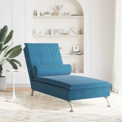 Fauteuils Et Chaises-vidaXL Chaise longue de massage avec traversin velours Bleu