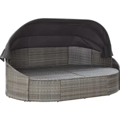 vidaXL Chaise longue d'extérieur avec auvent Résine tressée