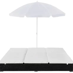 Mobilier De Jardin-vidaXL Chaise longue d'extérieur avec parasol Résine tressée Noir
