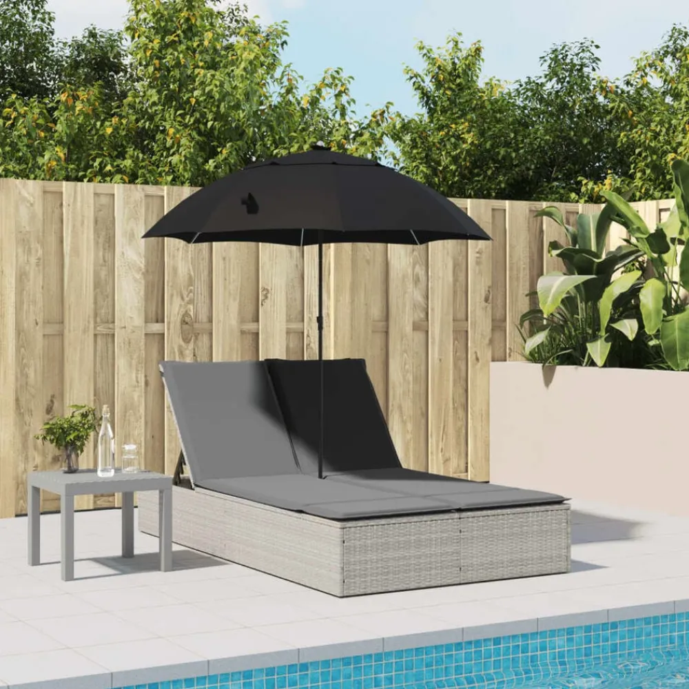 vidaXL Chaise longue double avec coussins et parasol rotin