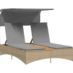 Mobilier De Jardin-vidaXL Chaise longue double et auvent et coussins mélange rotin Beige