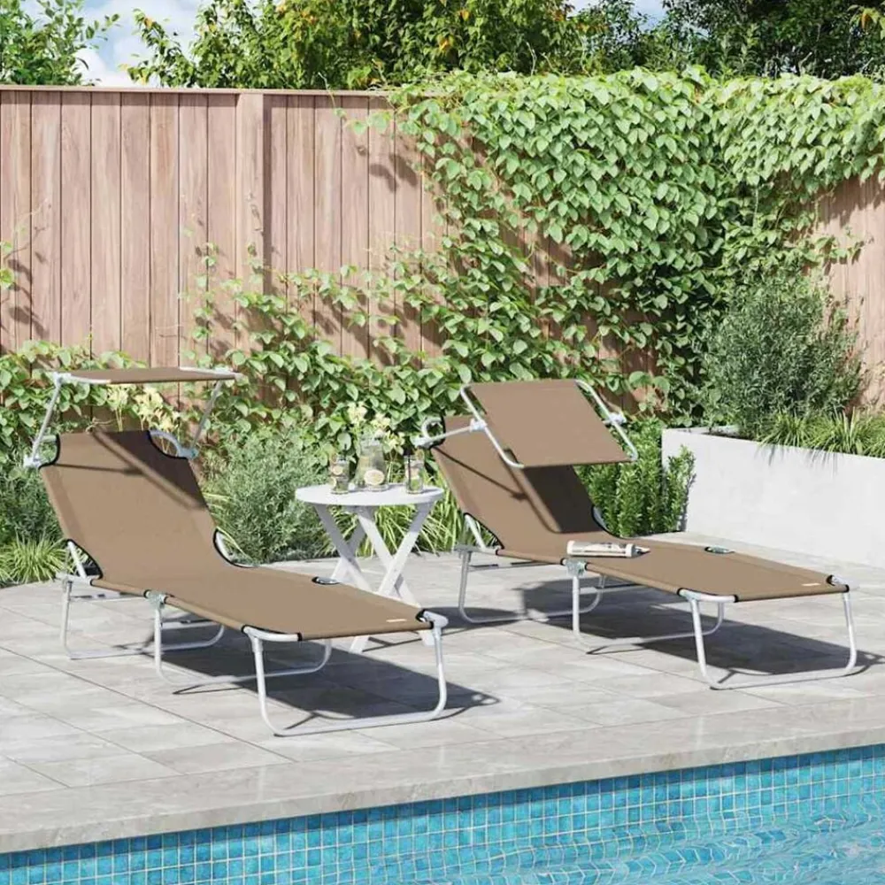 Mobilier De Jardin-vidaXL Chaise longue pliable avec auvent Acier Taupe