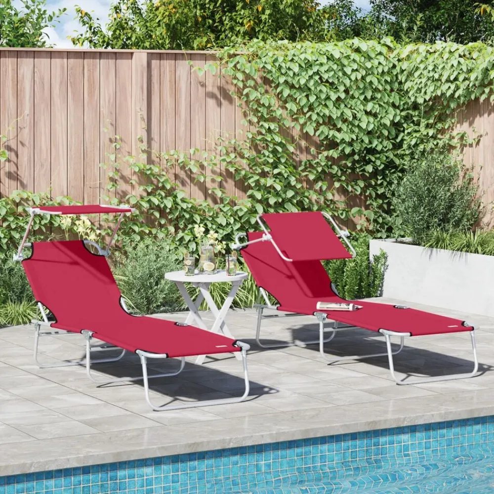 Mobilier De Jardin-vidaXL Chaise longue pliable avec auvent acier et tissu Rouge
