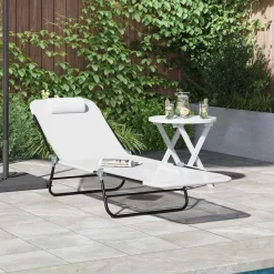 Mobilier De Jardin-vidaXL Chaise longue pliante Crème 182 x 55 x 85,5 cm Textilène Cr&egrave;me