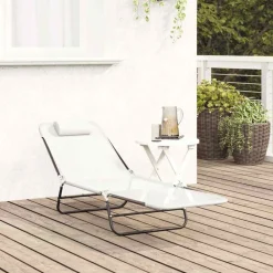 Mobilier De Jardin-vidaXL Chaise longue pliante Crème 182 x 55 x 85,5 cm Textilène Crème