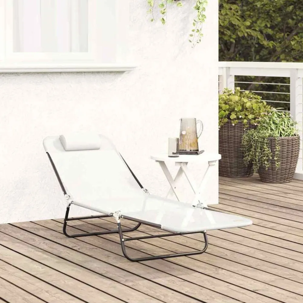 Mobilier De Jardin-vidaXL Chaise longue pliante Crème 182 x 55 x 85,5 cm Textilène Crème