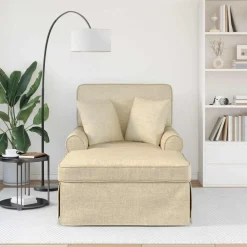 Fauteuils Et Chaises-vidaXL Chaise lounge avec jupe avec coussin 3 pcs Crème tissu Cr&egrave;me