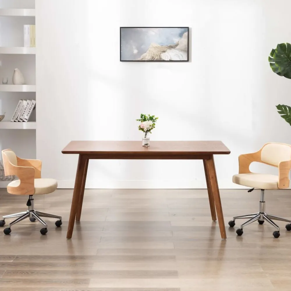 Meubles De Bureau-vidaXL Chaise pivotante de bureau Crème Bois courbé et similicuir Crème