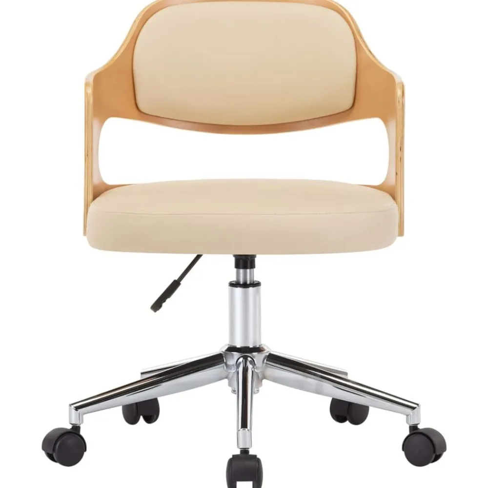 Meubles De Bureau-vidaXL Chaise pivotante de bureau Crème Bois courbé et similicuir Crème