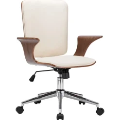 Meubles De Bureau-vidaXL Chaise pivotante de bureau Crème Similicuir et bois courbé Cr&egrave;me et marron