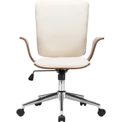 Meubles De Bureau-vidaXL Chaise pivotante de bureau Crème Similicuir et bois courbé Cr&egrave;me et marron