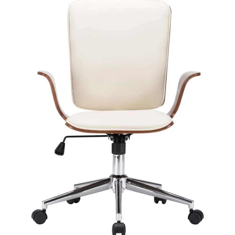 Meubles De Bureau-vidaXL Chaise pivotante de bureau Crème Similicuir et bois courbé Crème et marron
