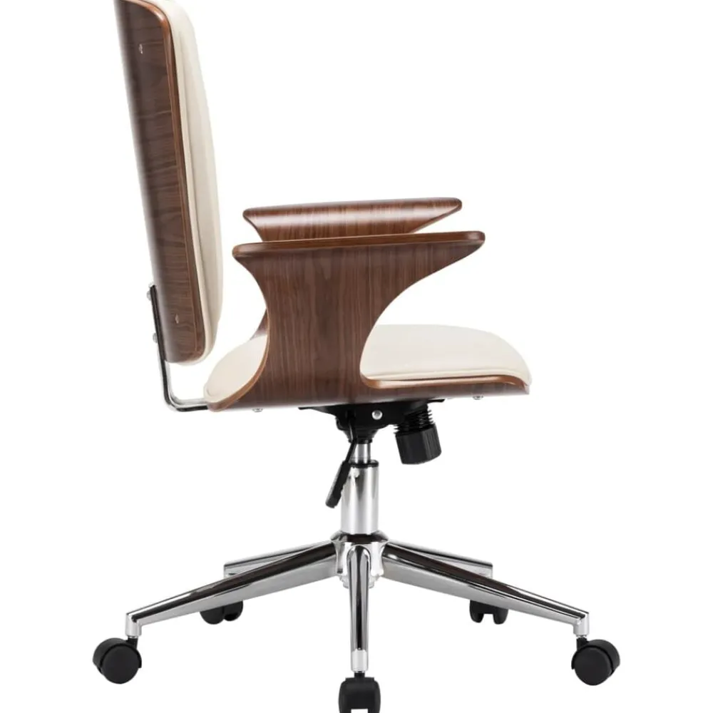 Meubles De Bureau-vidaXL Chaise pivotante de bureau Crème Similicuir et bois courbé Crème et marron