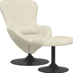 Fauteuils Et Chaises-vidaXL Chaise Œuf avec Pouf Crème Velours Cr&egrave;me