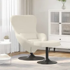 Fauteuils Et Chaises-vidaXL Chaise Œuf avec Pouf Crème Velours Cr&egrave;me