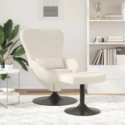 Fauteuils Et Chaises-vidaXL Chaise Œuf avec Pouf Crème Velours Cr&egrave;me