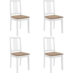 Fauteuils Et Chaises-vidaXL Chaises à manger avec coussins lot de 4 blanc bois solide blanc et cr&egrave;me