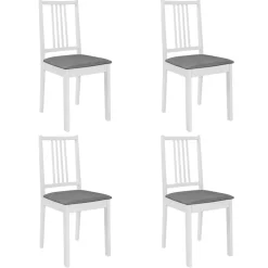 Fauteuils Et Chaises-vidaXL Chaises à manger avec coussins lot de 4 blanc bois solide Blanc et gris