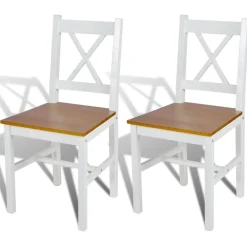 Fauteuils Et Chaises-vidaXL Chaises à manger lot de 2 blanc bois de pin Blanc et beige