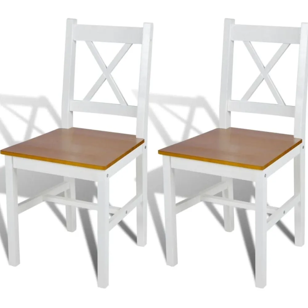 Fauteuils Et Chaises-vidaXL Chaises à manger lot de 2 blanc bois de pin Blanc et beige