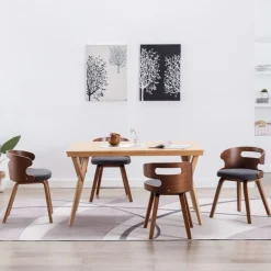 Fauteuils Et Chaises-vidaXL Chaises à manger lot de 4 gris foncé bois courbé et tissu gris et marron foncé