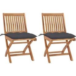 Mobilier De Jardin-vidaXL Chaises de jardin lot de 2 et coussins Bois de teck Anthracite