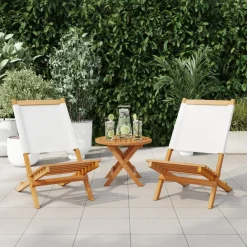 vidaXL Chaises de jardin lot de 2 blanc crème bois acacia massif tissu