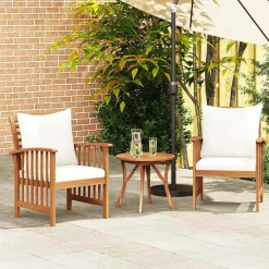 Mobilier De Jardin-vidaXL Chaises de jardin avec coussins lot de 2 Bois d'acacia massif Marron et crème