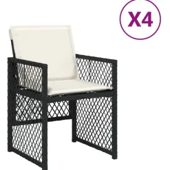 vidaXL Chaises de jardin lot de 4 avec coussins noir résine tressée