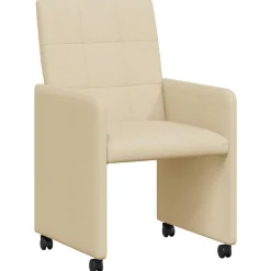 Fauteuils Et Chaises-vidaXL Chaises de Salle à Manger avec Roues 2 pcs Crème tissu Cr&egrave;me