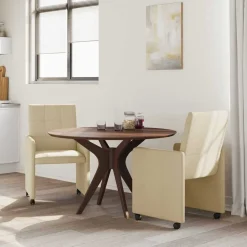 Fauteuils Et Chaises-vidaXL Chaises de Salle à Manger avec Roues 2 pcs Crème tissu Cr&egrave;me