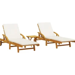 Mobilier De Jardin-vidaXL Chaises longues lot de 2 avec table bois massif d'acacia Cr&egrave;me