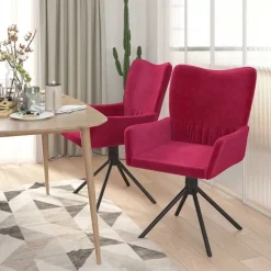 Fauteuils Et Chaises-vidaXL Chaises pivotantes à manger lot de 2 Velours Rouge bordeaux