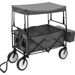 Outils-vidaXL Chariot à main pliable avec toit Acier Gris