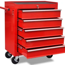 Outils-vidaXL Chariot à outils d'atelier avec 5 tiroirs Rouge