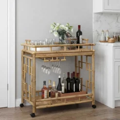 vidaXL Chariot à vin avec roues Naturel 85 x 50 x 93 cm Bambou