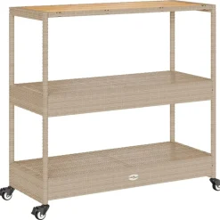 Chariots & Îlots-vidaXL Chariot de bar 3 niveaux beige rotin et bois d'acacia massif Beige et marron